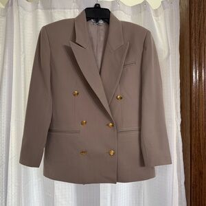 Austin Rees Elegant Tan Double-Breasted Women's Blazer Size 2 100% Wool